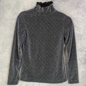 Sheer Mesh Metallic Shimmer Mock Neck Top Womens sz M Whimsigoth Glam Going Out